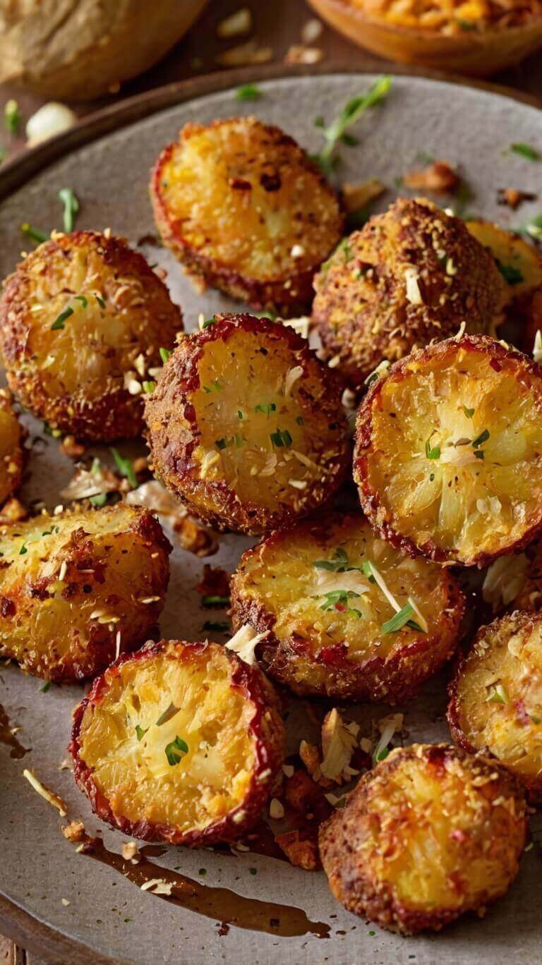 Crispy Garlic Parmesan Crusted Potatoes