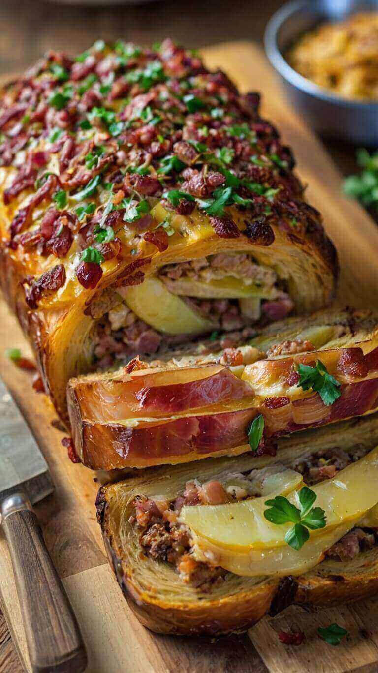 Bacon And Sausage Stuffed Potato Loaf
