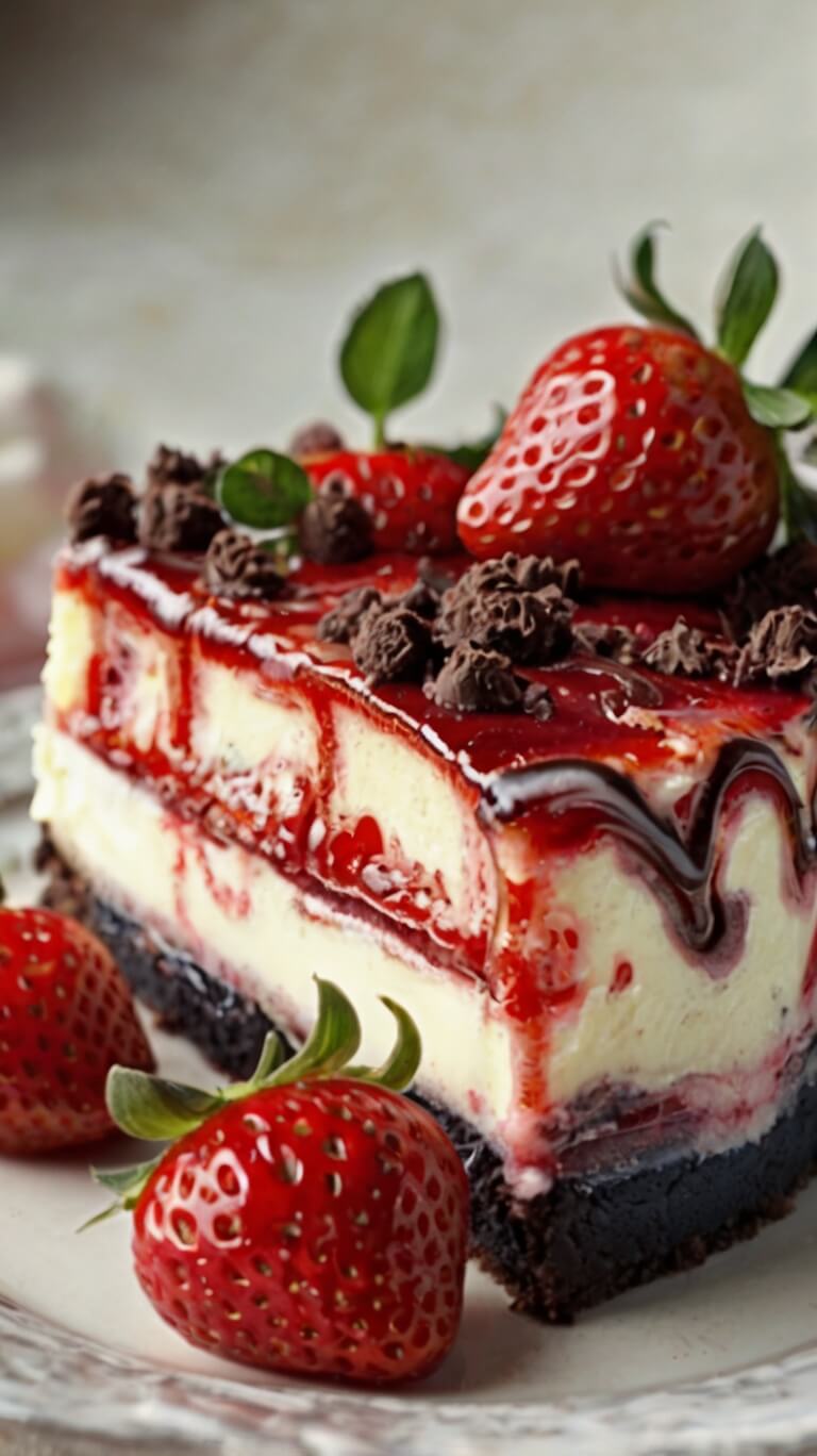 Chocolate Strawberry Swirl Cheesecake