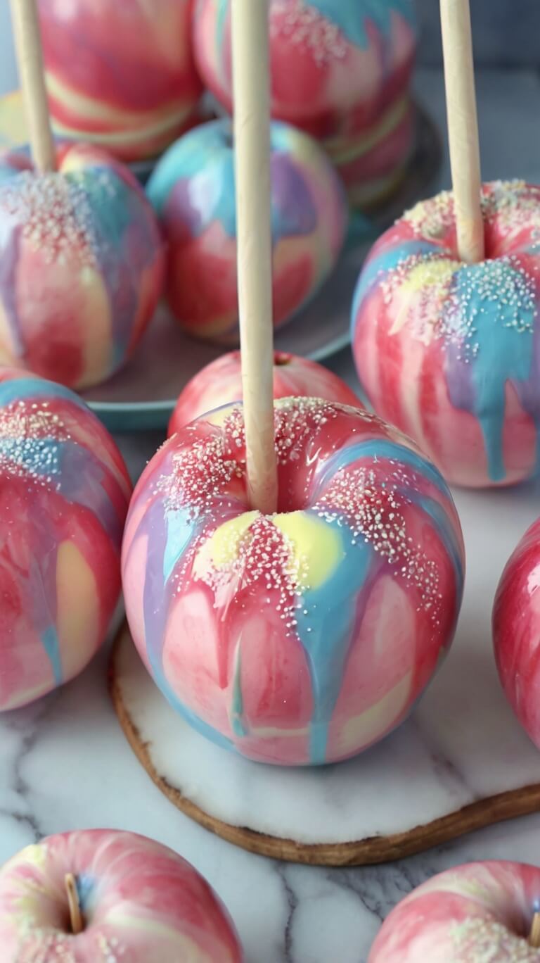 Cotton Candy Swirl Candy Apples 