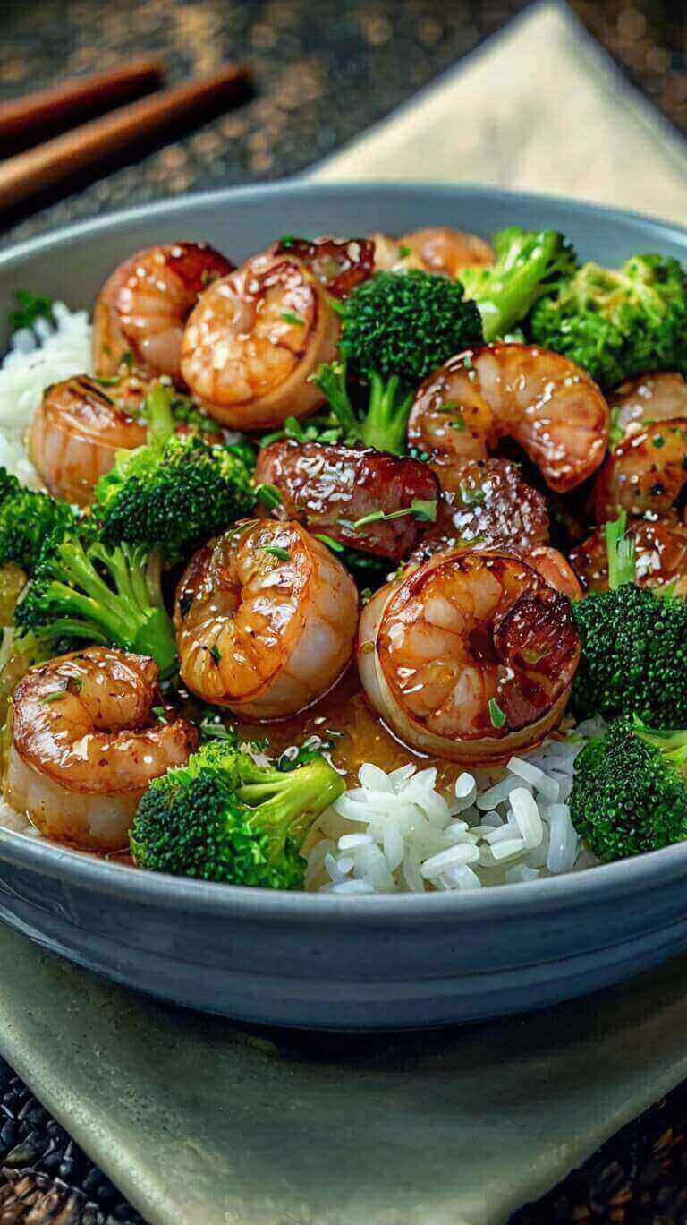 Honey Garlic Shrimp With Sausage And Broccoli