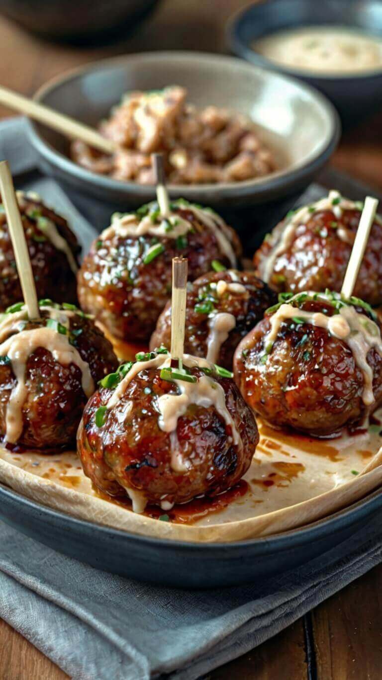 Korean Bbq Meatballs With Spicy Mayo Dip