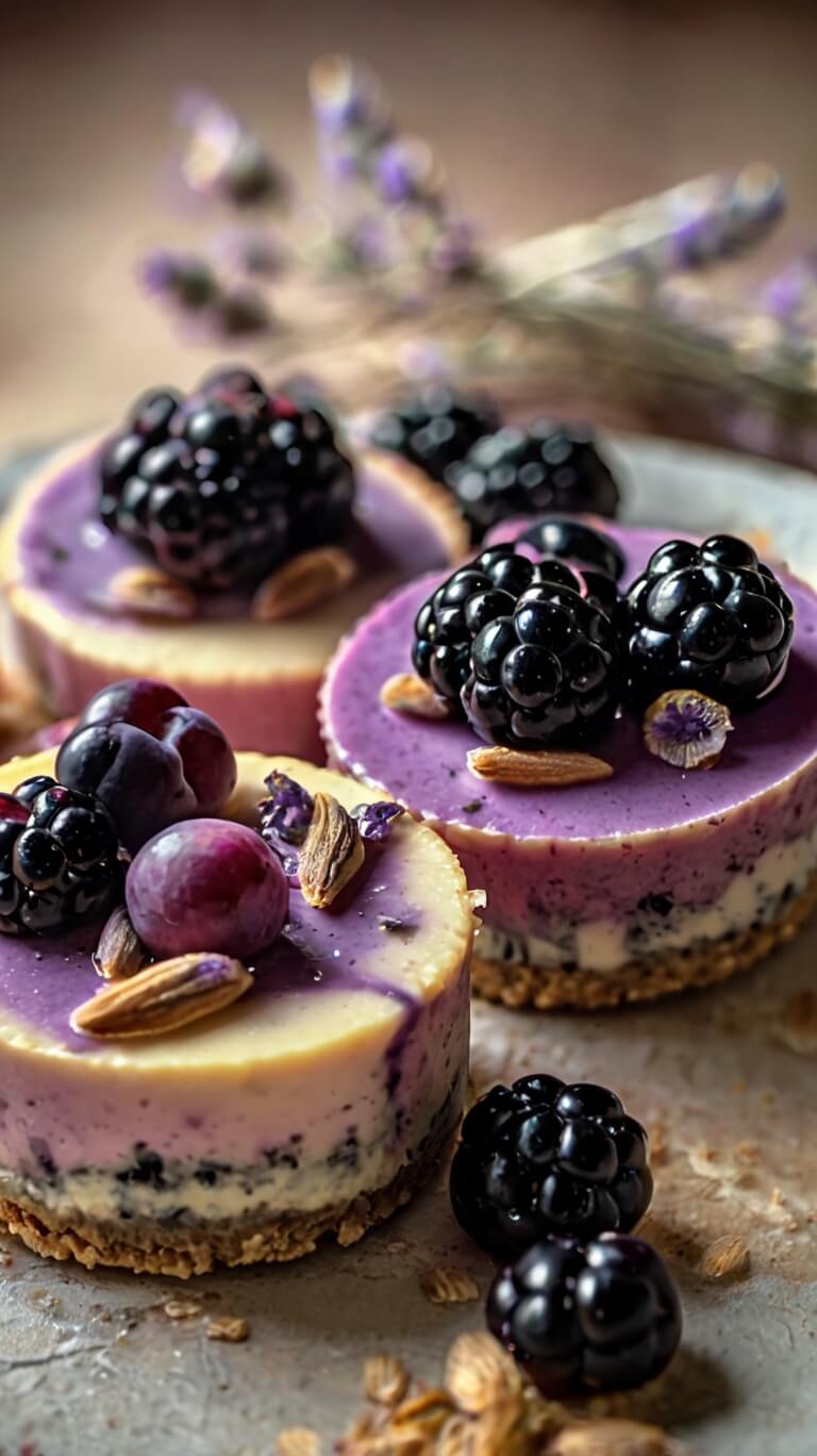 Mini Blackberry Lavender Cheesecakes