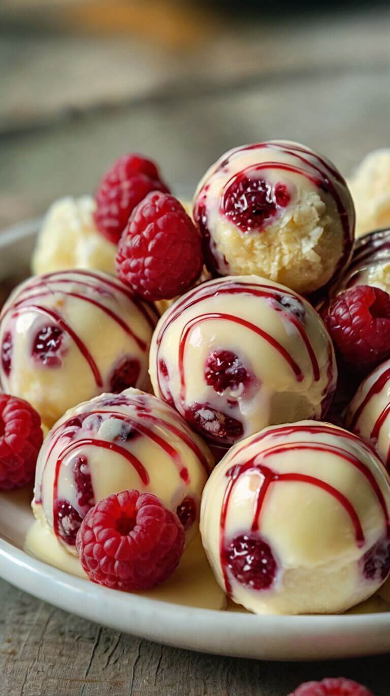 White Chocolate Raspberry Cheesecake Balls