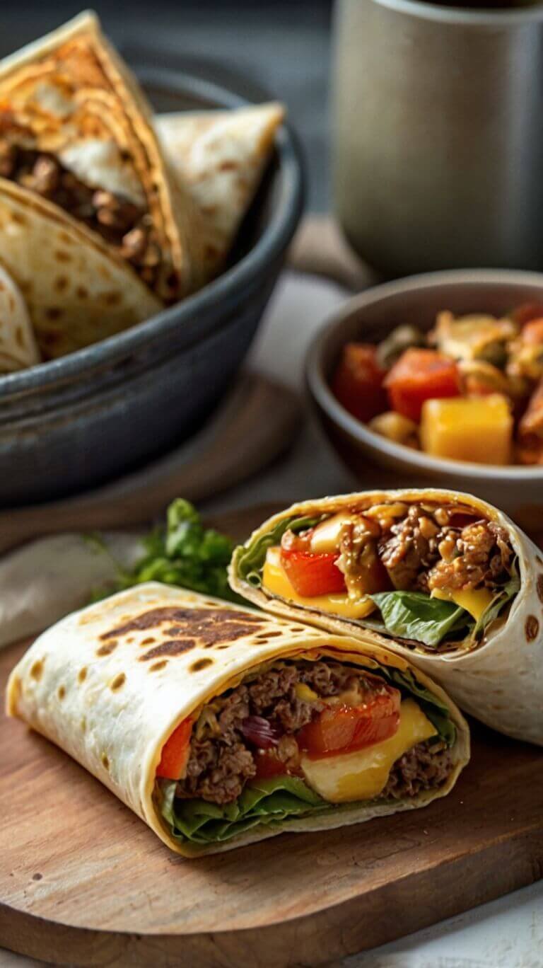 Air Fryer Cheeseburger Wraps 