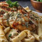 Creamy Garlic Parmesan Chicken with Cheesy Twisted Pasta 