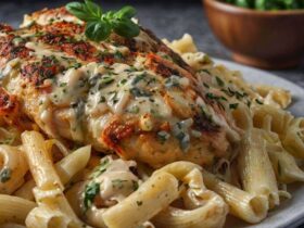 Creamy Garlic Parmesan Chicken with Cheesy Twisted Pasta 