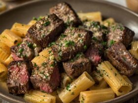 Garlic Butter Steak Tips With Cheesy Rigatoni Recipe