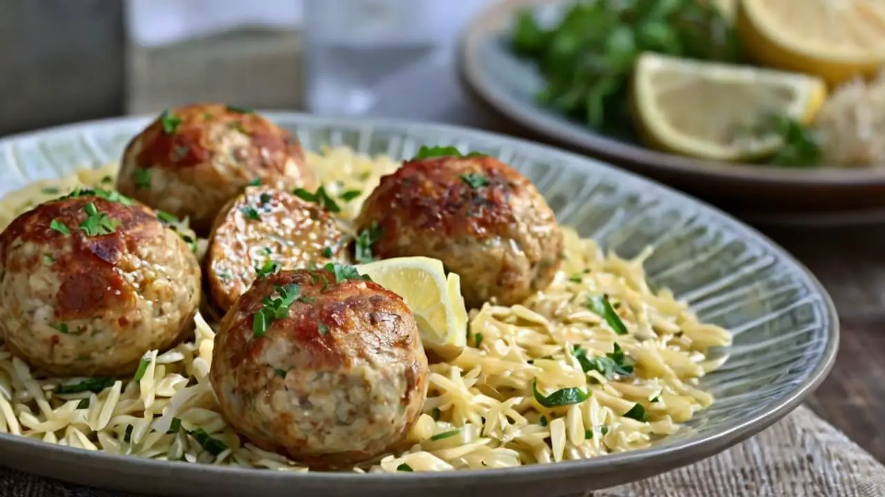 Greek Chicken Meatballs With Lemon Orzo Recipe