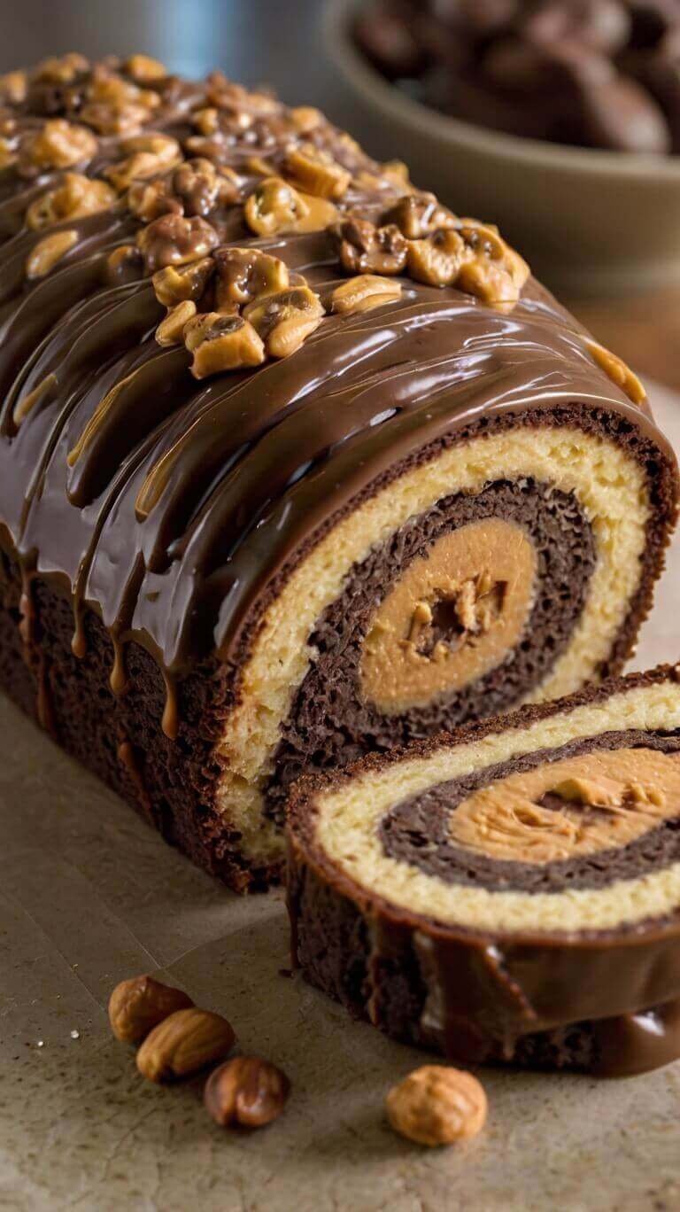 Peanut Butter Cup Chocolate Roll Cake 