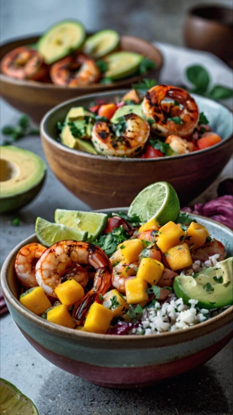 Shrimp And Avocado Bowls With Mango Salsa
