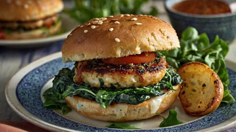 White Cheddar Spinach Chicken Burgers Recipe