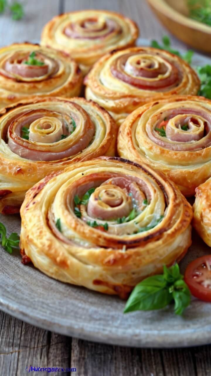 Ham and Cheese Puff Pastry Pinwheels