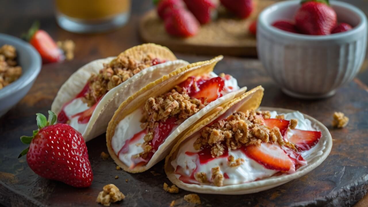 Strawberry Crunch Cheesecake Tacos Recipe