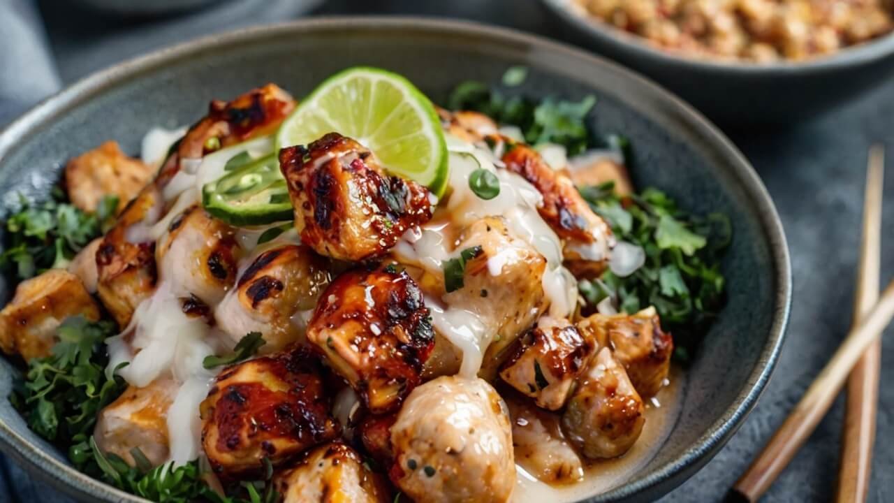 Sweet Chili Chicken Bowl with Coconut Lime Drizzle