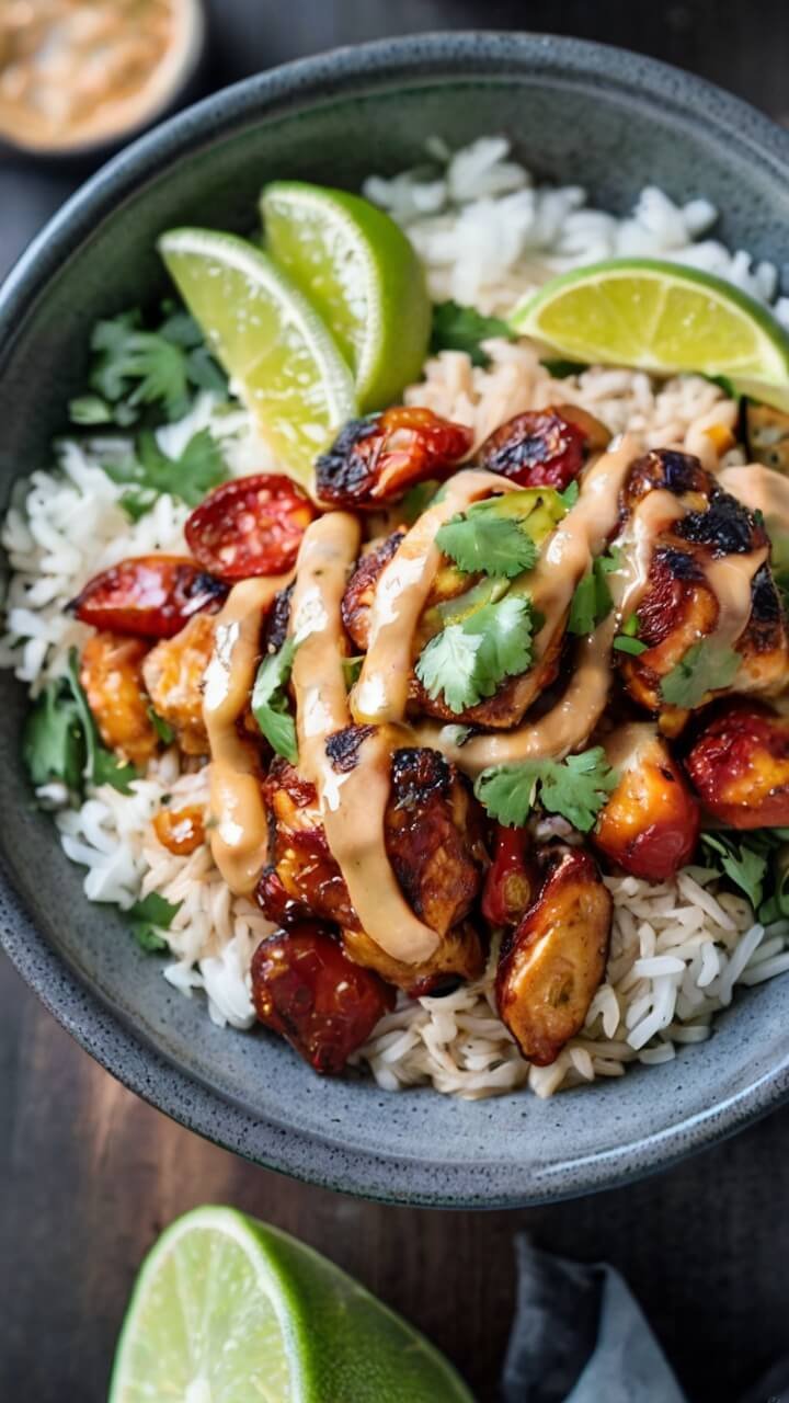 Sweet Chili Chicken Bowl with Coconut Lime Drizzle