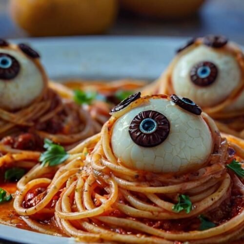 Bloody Spaghetti with Mozzarella Eyeballs Recipe