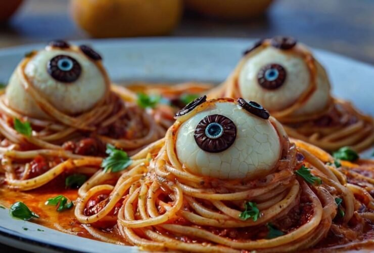 Bloody Spaghetti with Mozzarella Eyeballs Recipe
