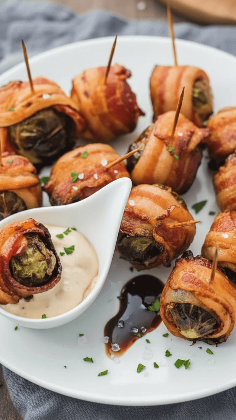 Balsamic Bacon Wrapped Brussels Sprouts