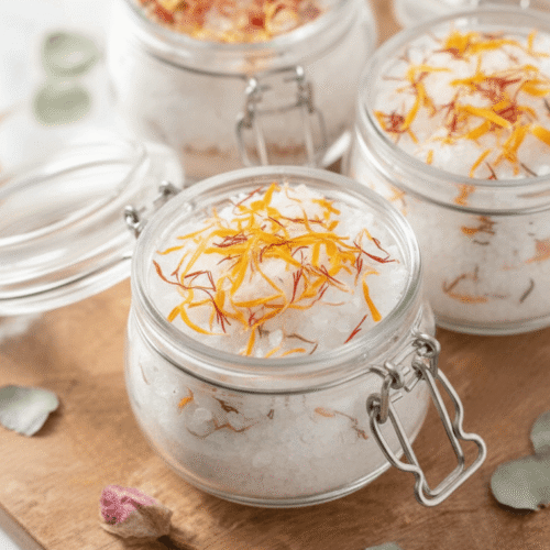 DIY Calendula Citrus Bath Salts with Safflowers