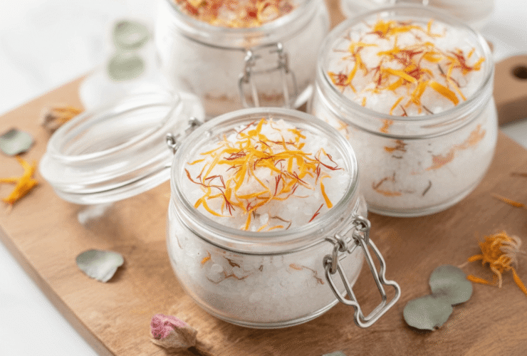 DIY Calendula Citrus Bath Salts with Safflowers