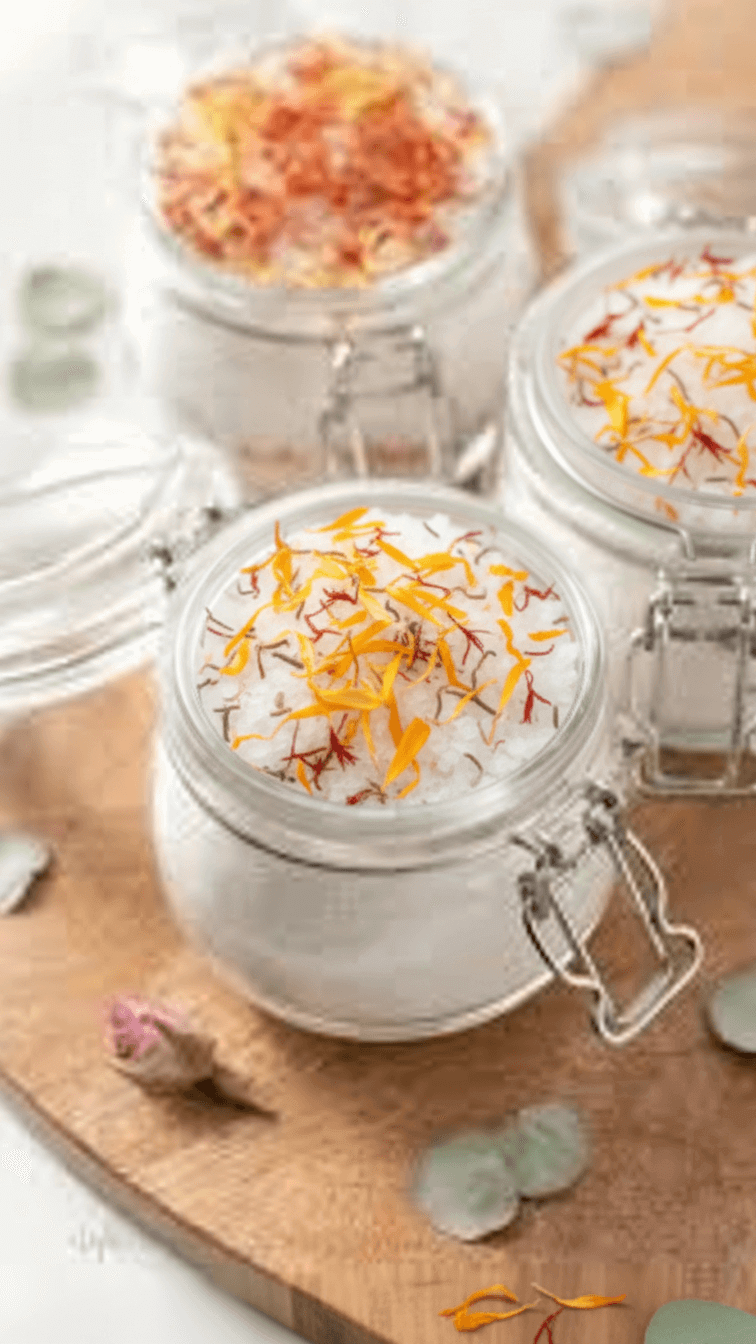 DIY Calendula Citrus Bath Salts with Safflowers