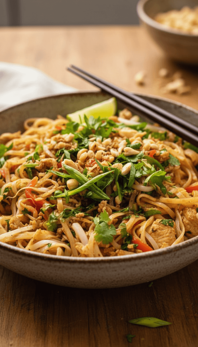 30 Minute Garlic Butter Chicken Pad Thai Recipe