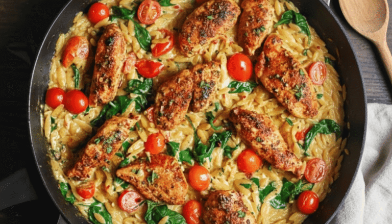 30 Minute One-Pan Creamy Chicken Orzo Recipe