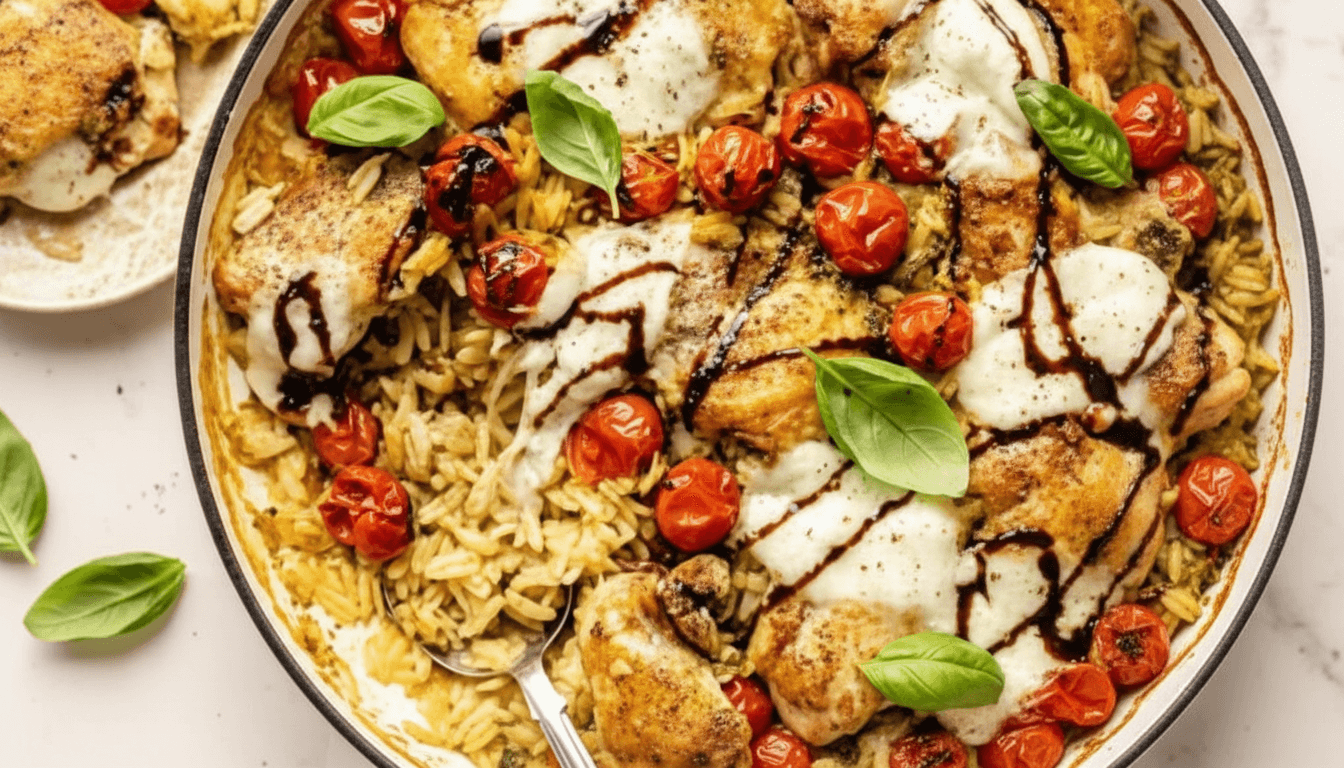 One Pan Caprese Pesto Orzo Bake Recipe