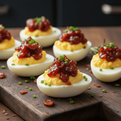 Whiskey Bacon Jam Deviled Eggs Recipe