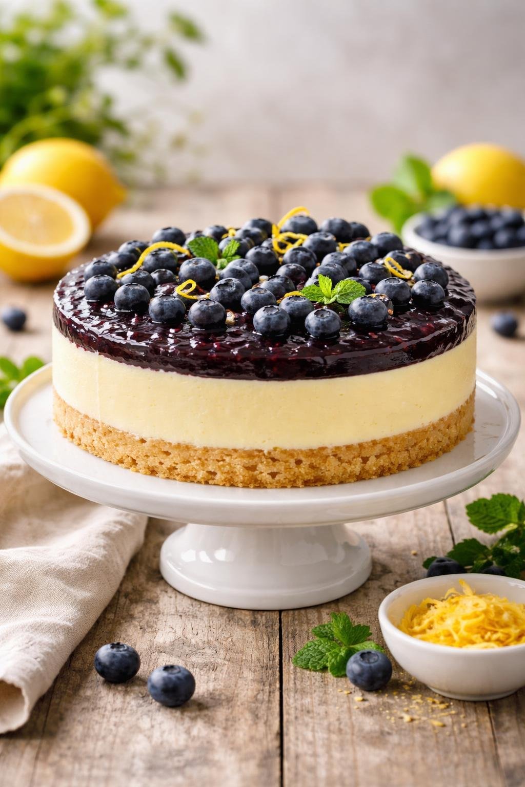 Lemon Blueberry Shortbread Mousse Cake Recipe