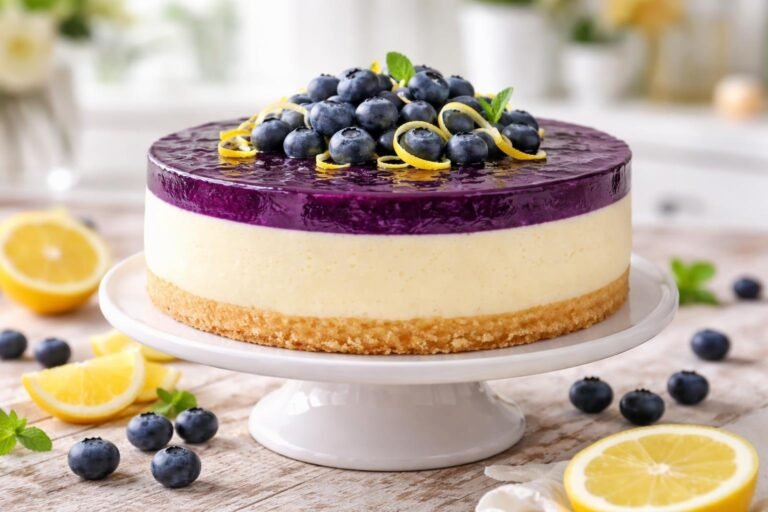 Lemon Blueberry Shortbread Mousse Cake Recipe