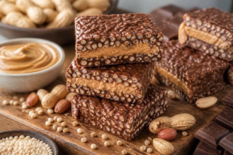 Puffed Quinoa Peanut Butter Chocolate Bars Recipe