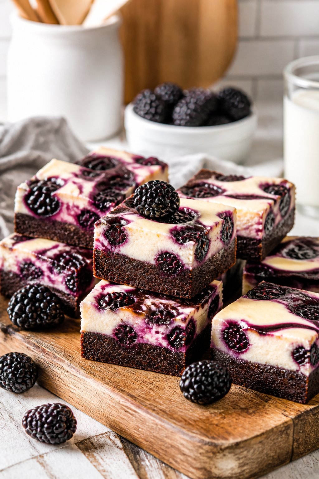 Blackberry Cheesecake Brownies Recipe close-up, ready to serve