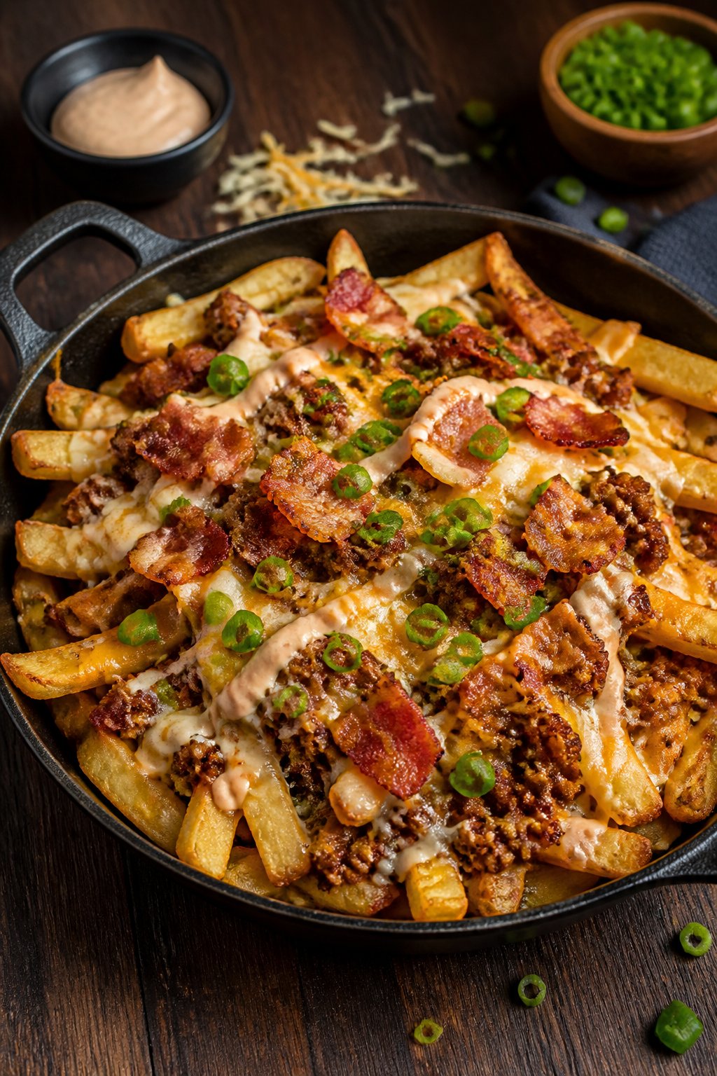 Cheesy Dirty Fries Recipe close-up, ready to serve