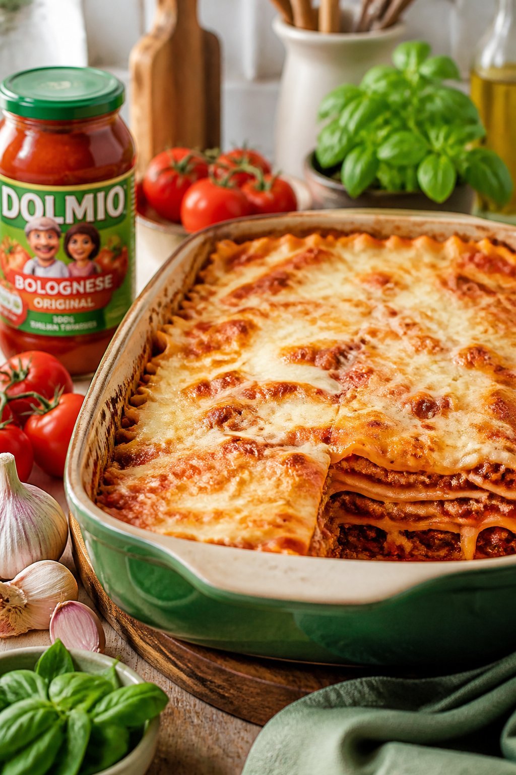 Dolmio Lasagna Recipe close-up, ready to serve