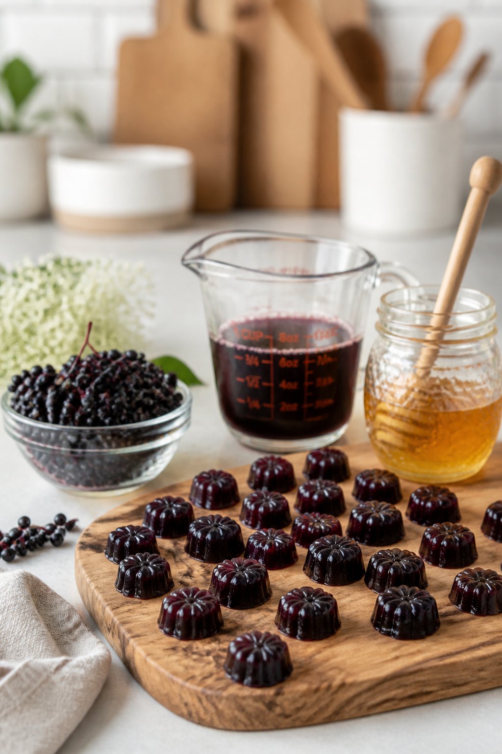 Easy Homemade Elderberry Gummies Recipe close-up, ready to serve