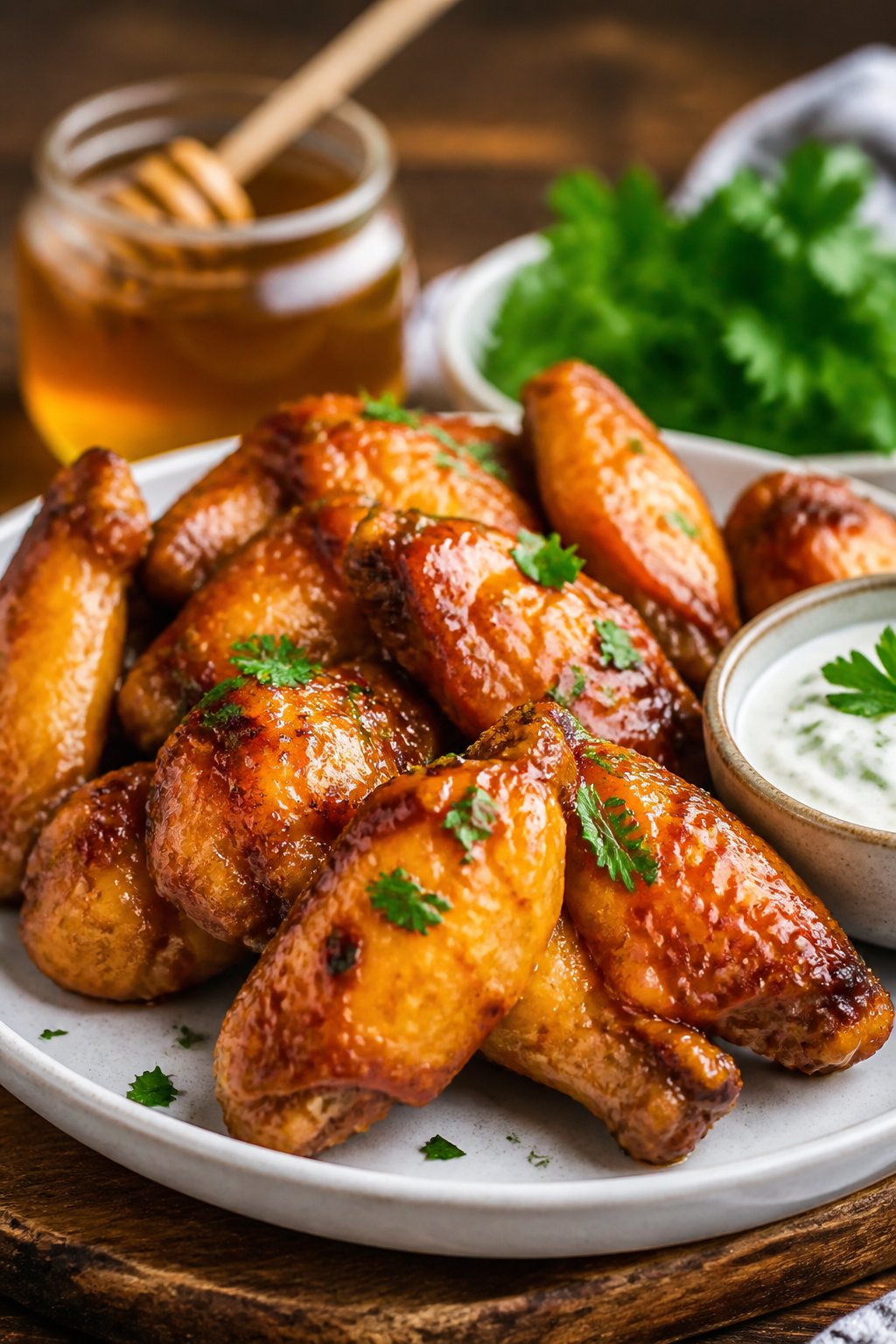 Honey Gold Wings Recipe close-up, ready to serve