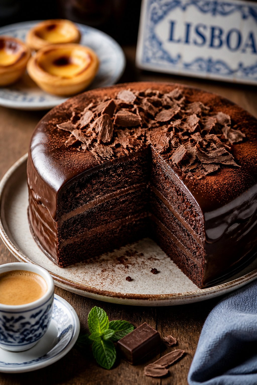 Lisbon Chocolate Cake Recipe close-up, ready to serve