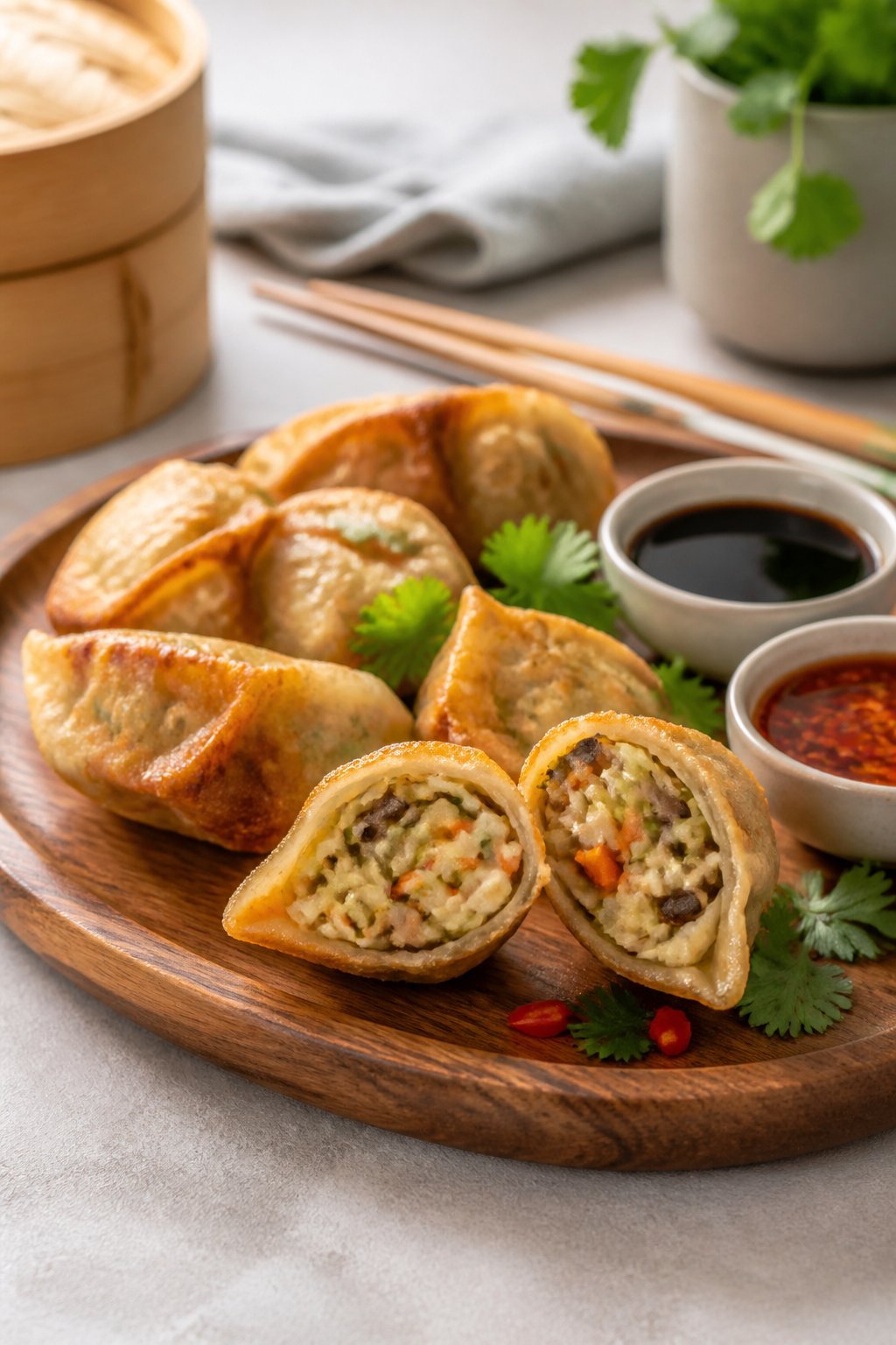 Vegetable Dim Sim Recipe close-up, ready to serve