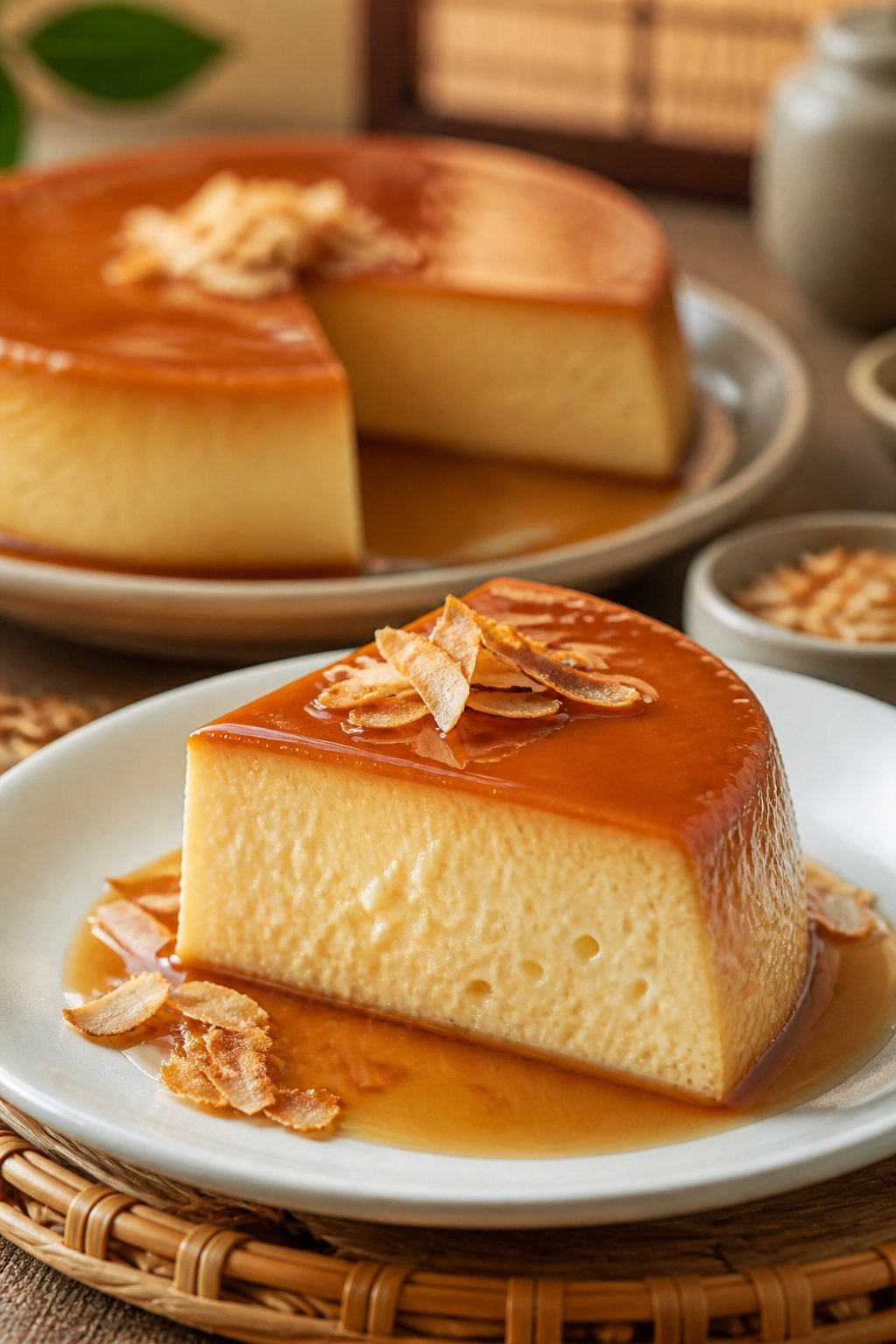 Banh Gan (Coconut Creme Caramel) Recipe close-up, ready to serve