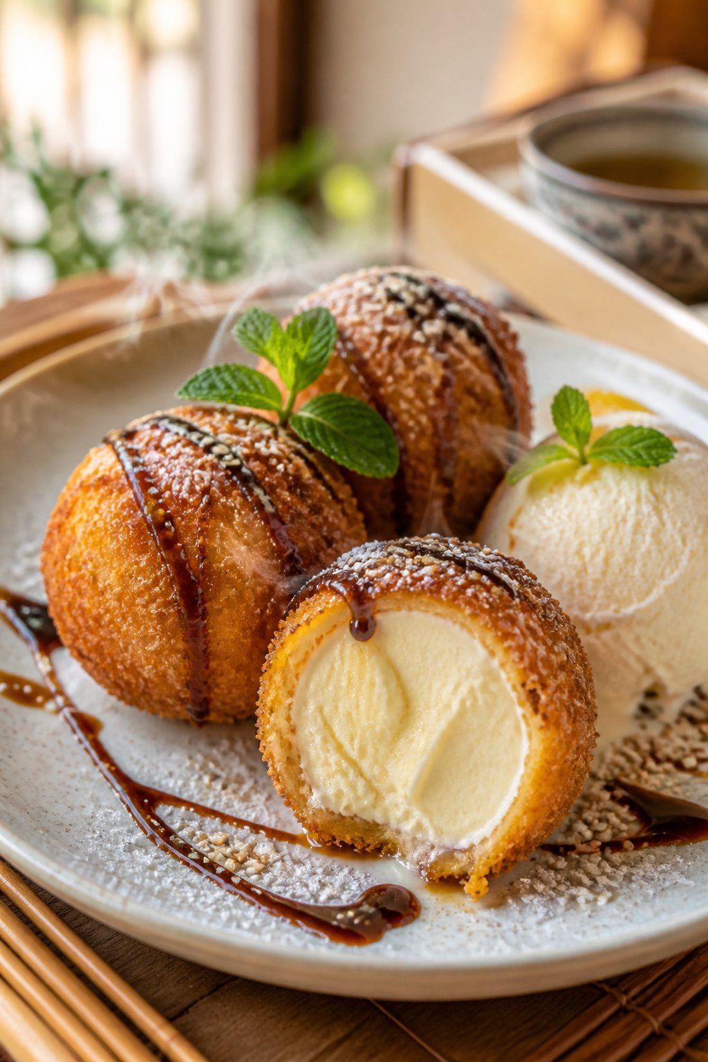 Chinese Fried Ice Cream Recipe close-up, ready to serve