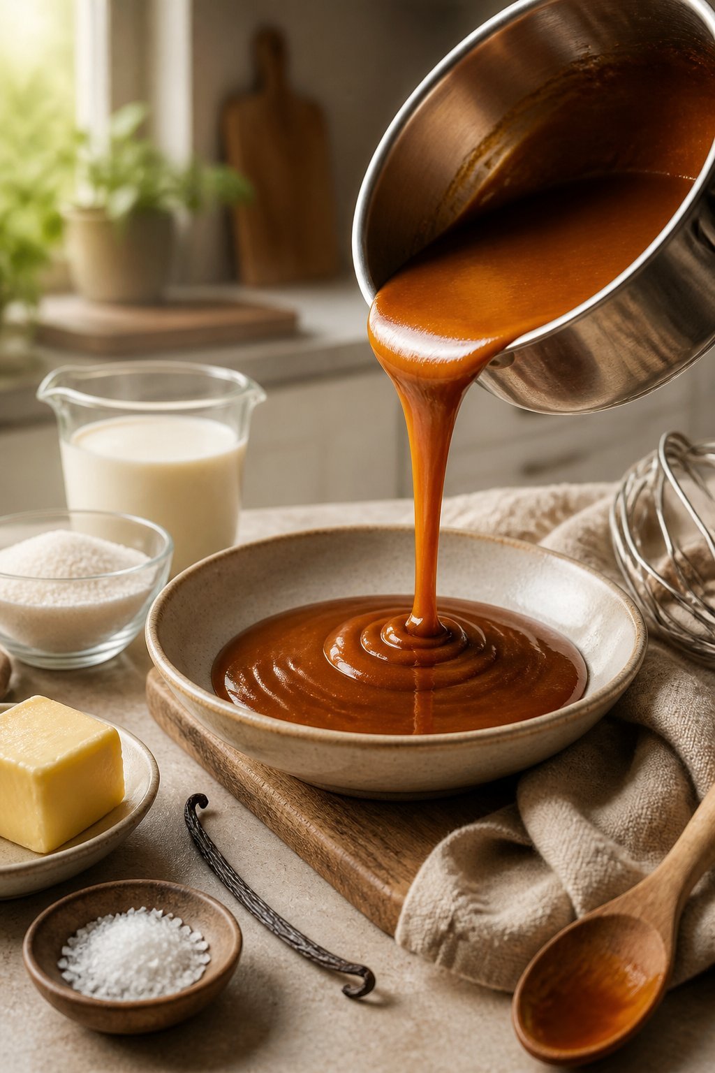 Dark Caramel Sauce Recipe close-up, ready to serve