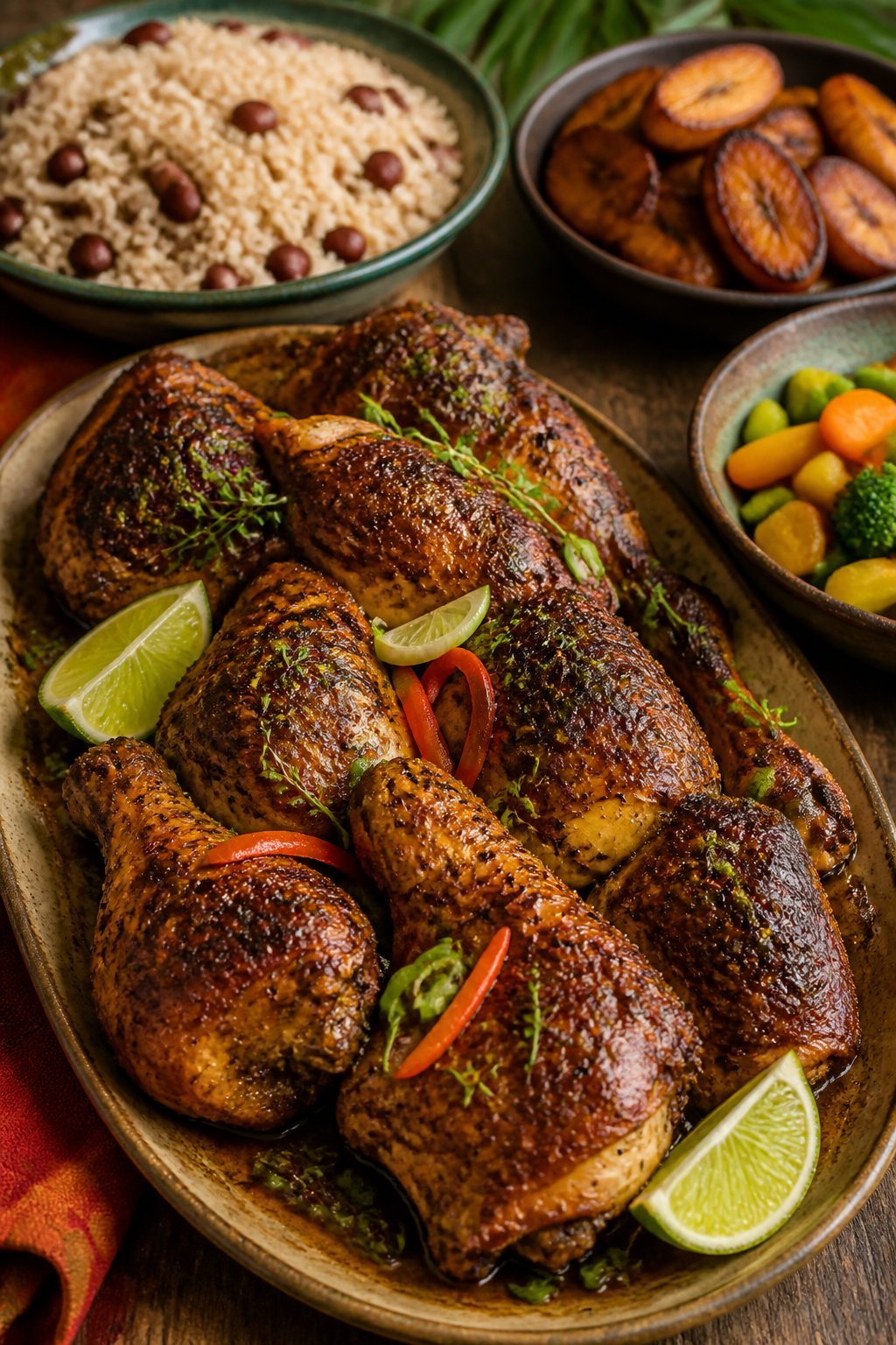Jamaican Baked Chicken Recipe close-up, ready to serve