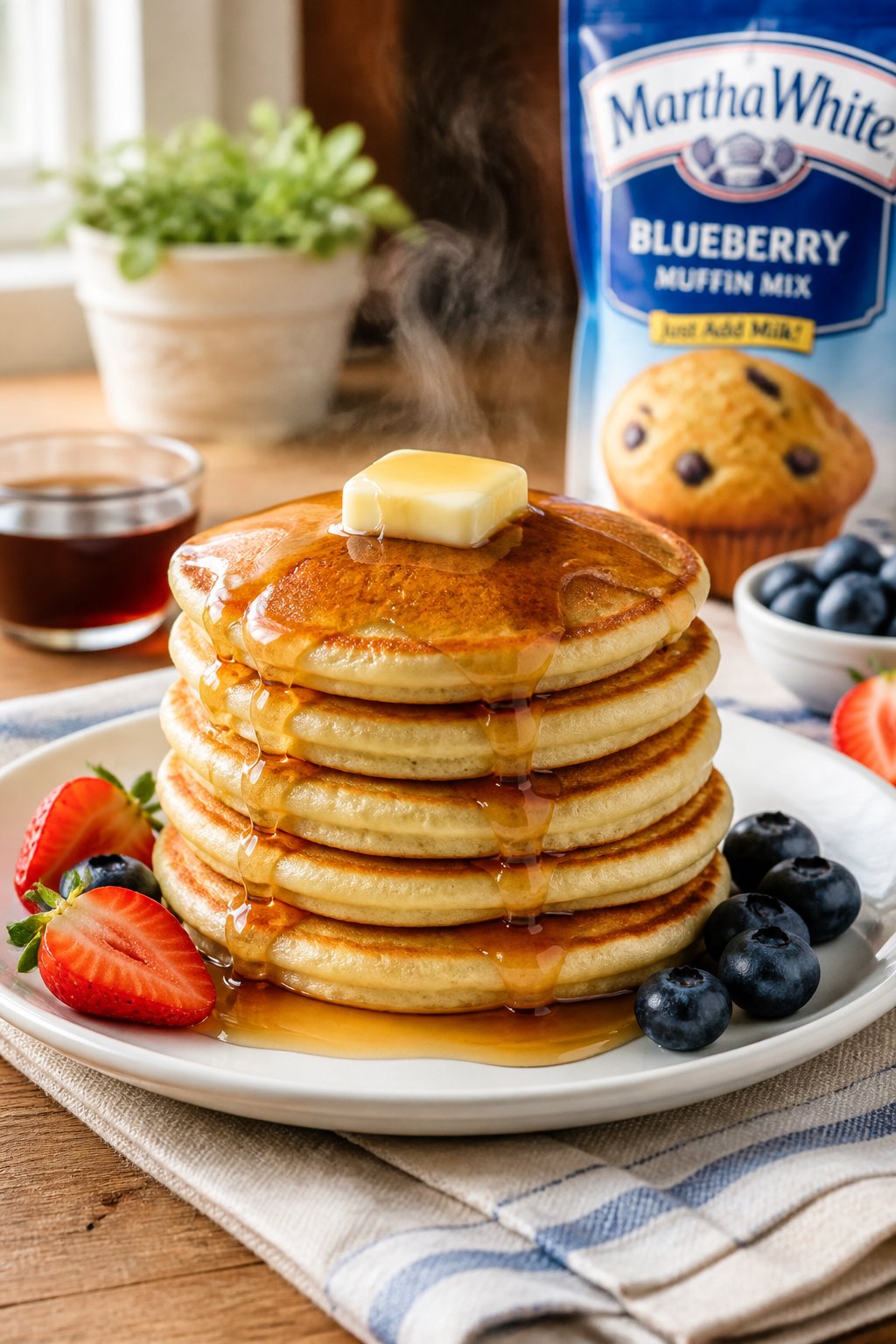 Martha White Muffin Mix Pancakes Recipe close-up, ready to serve