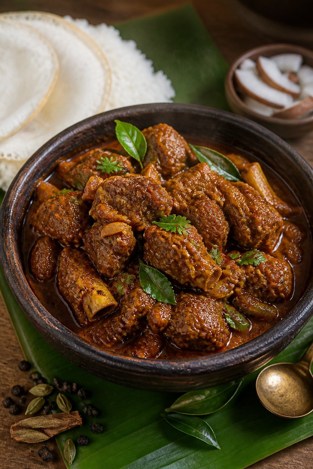 Mutton Curry Kerala Style Recipe close-up, ready to serve