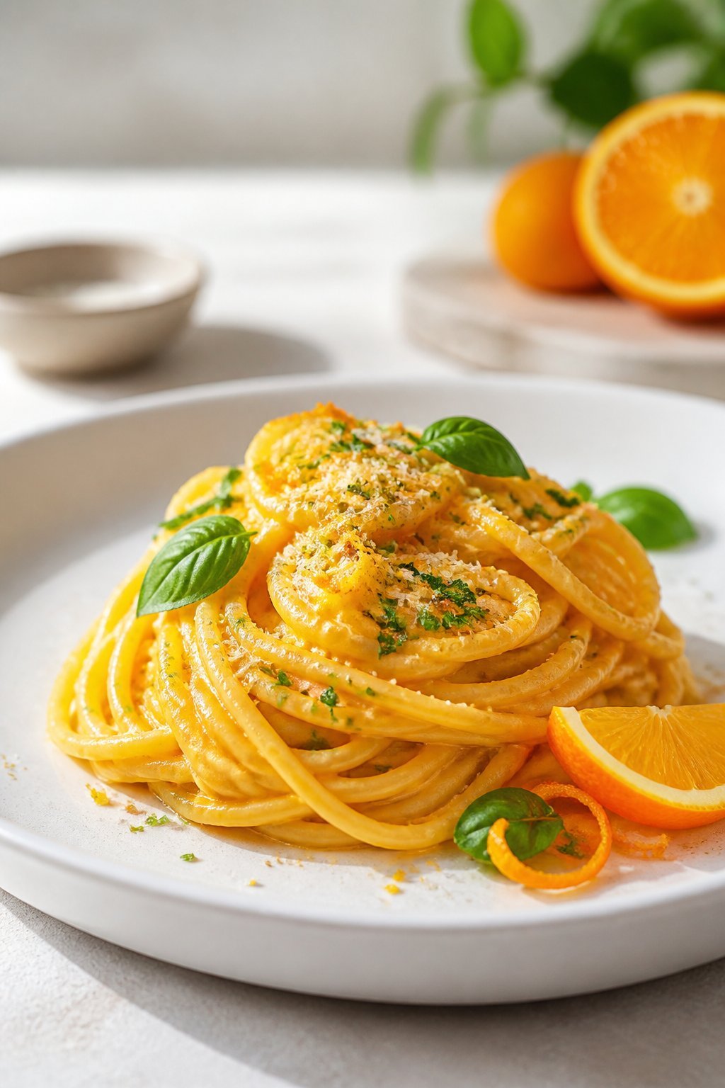 Orange Spaghetti Recipe close-up, ready to serve