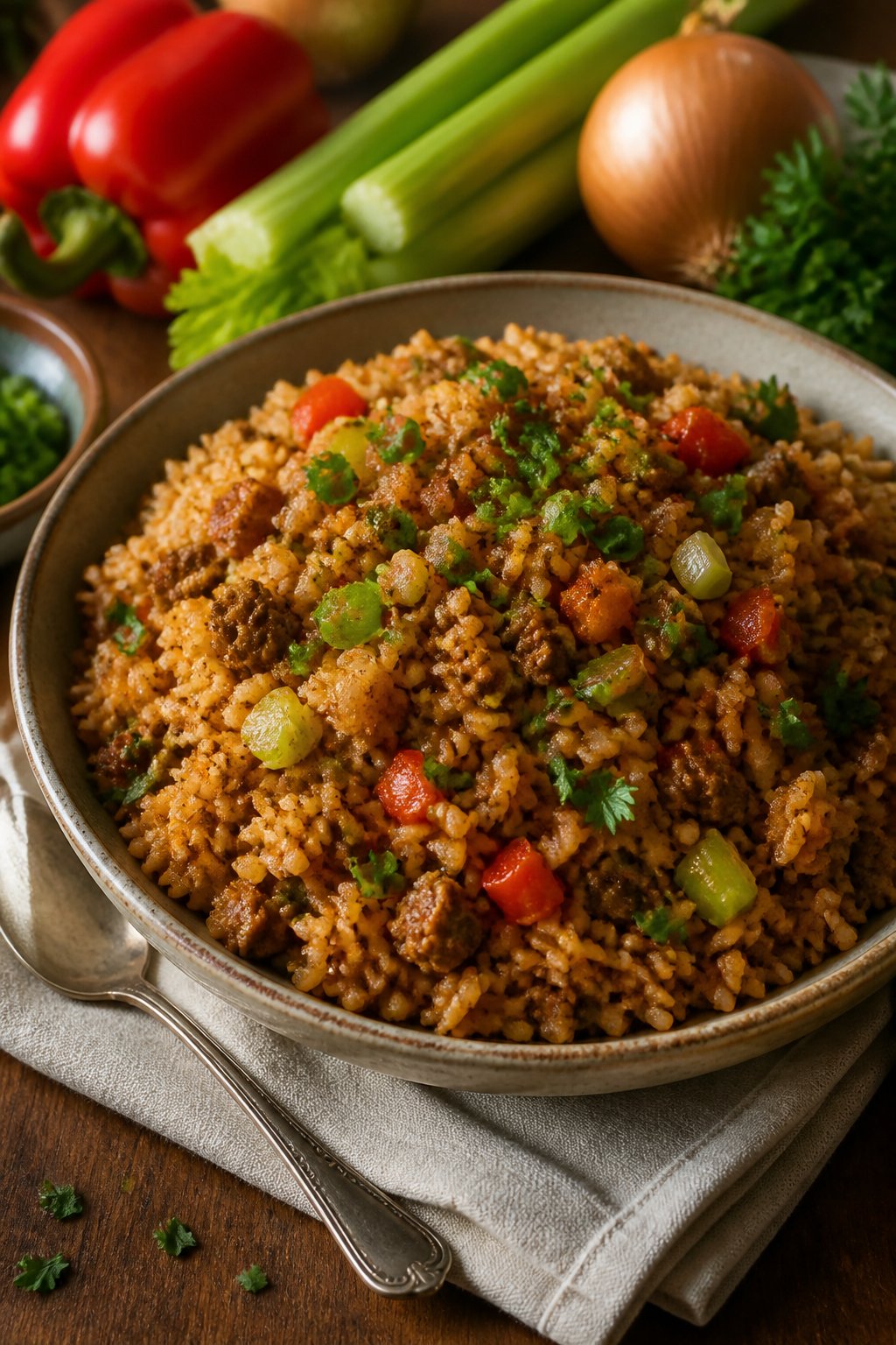Pappadeaux Dirty Rice Recipe close-up, ready to serve