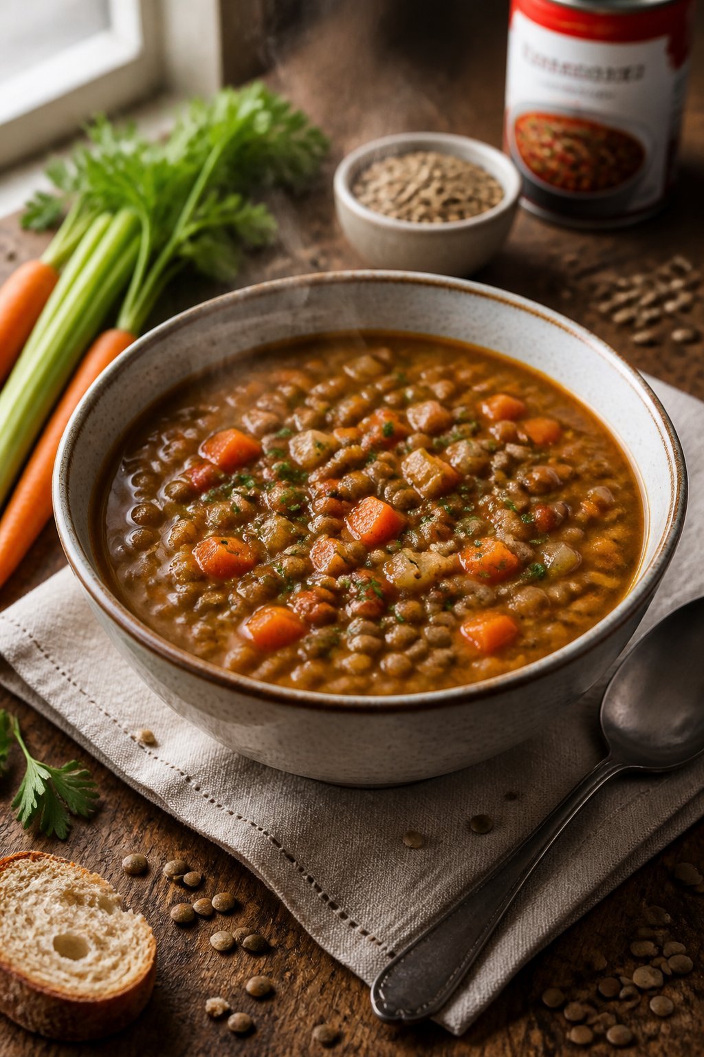 Progresso Lentil Soup Recipe close-up, ready to serve