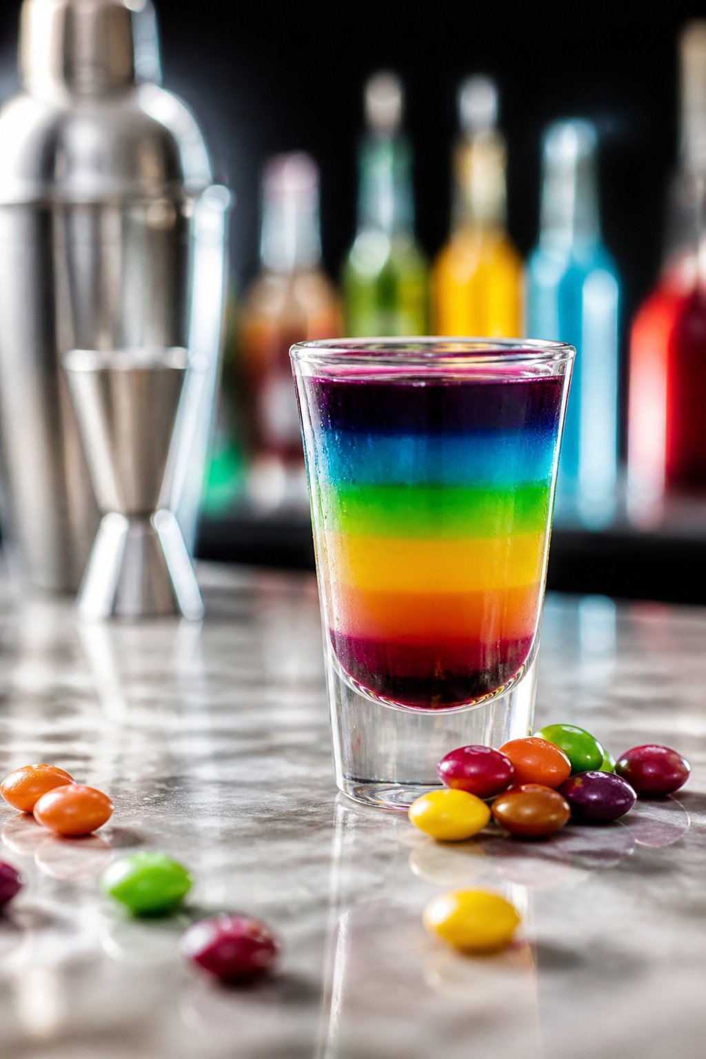 Skittles Shot Recipe close-up, ready to serve